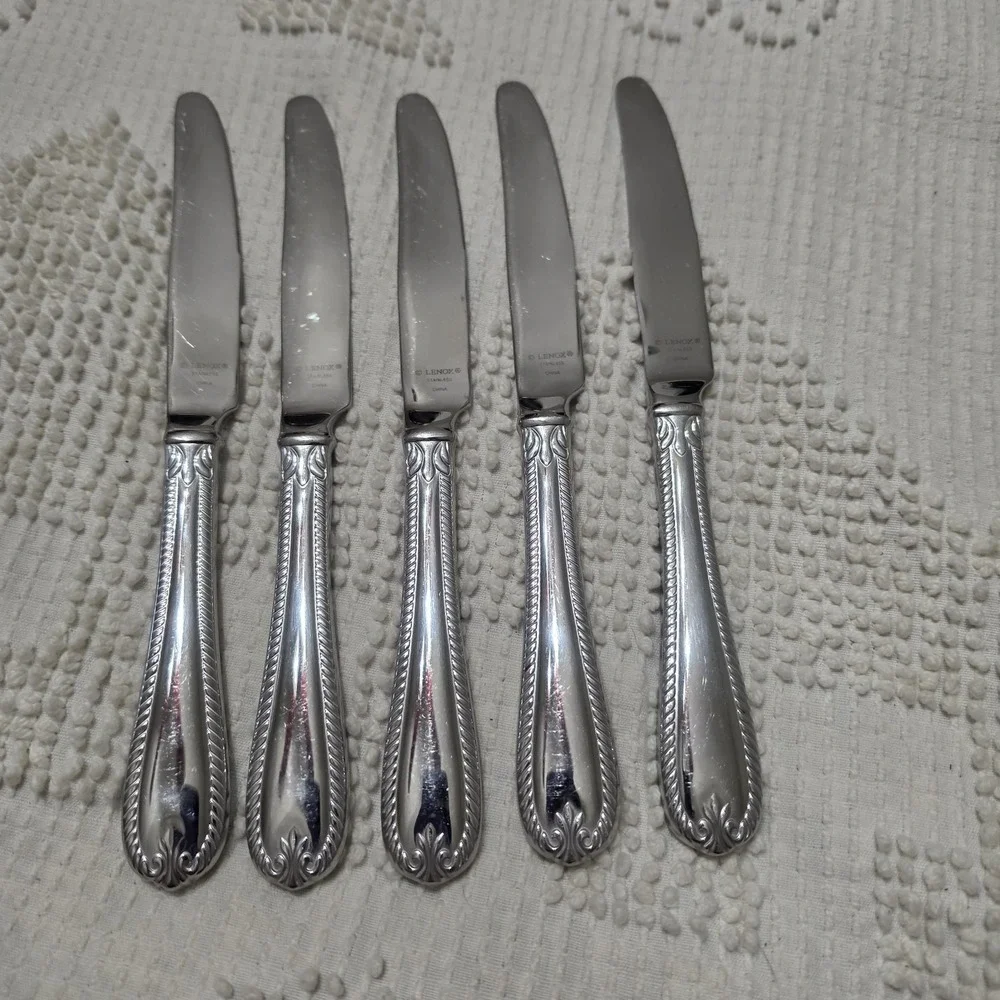 Lenox Tudor Bead Augusta Rope Edge‎ Dinner Knives Retired Flatware 9 1/4